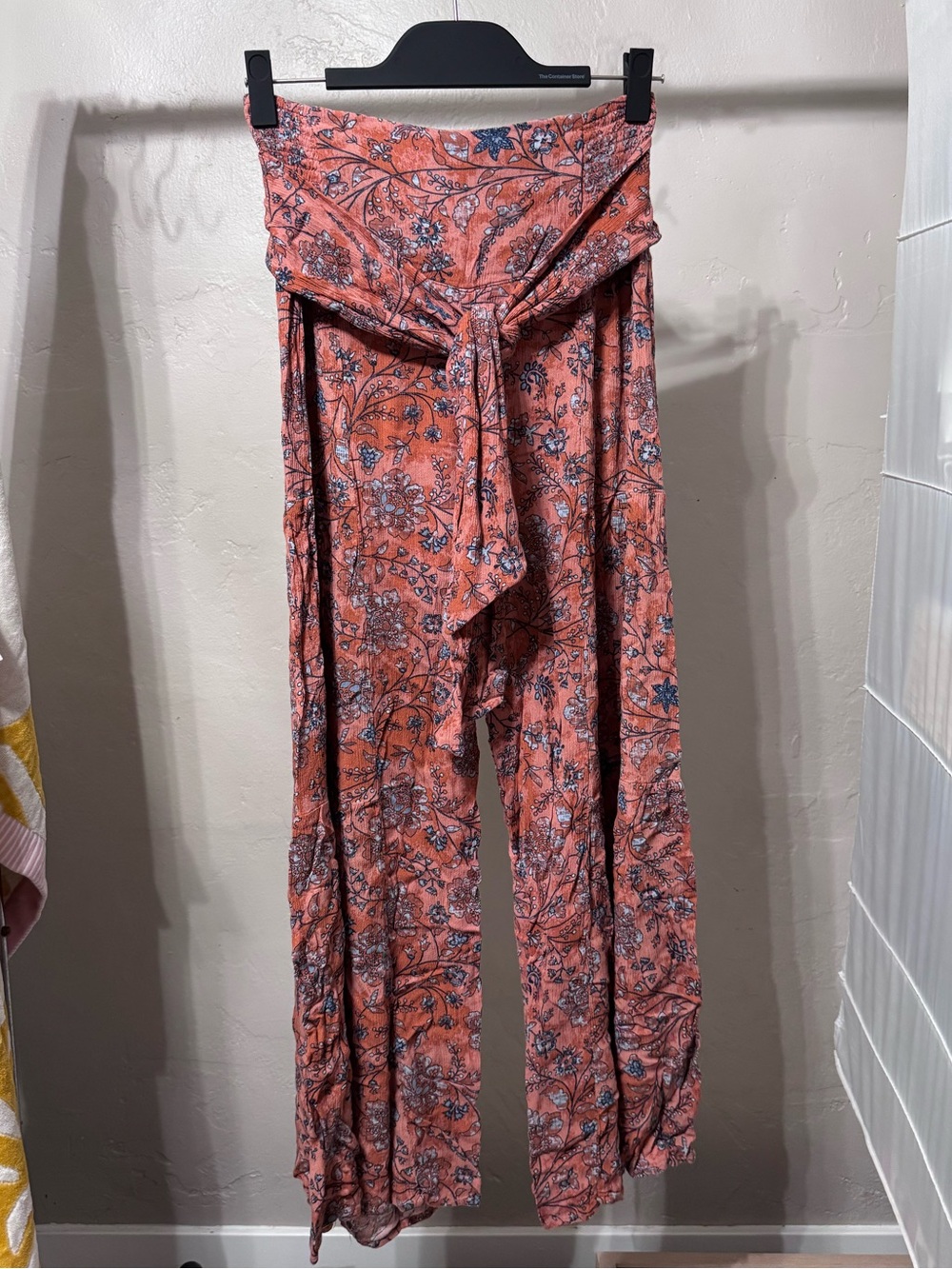 Rewash Coral Floral Wide-Leg Pants with Tie Waist